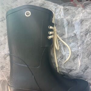 Black Rain Boots with White Laces